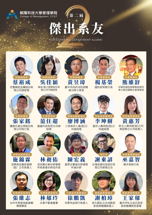 第二屆朝陽科技大學管理學院傑出系友當選名單 (2025)圖片